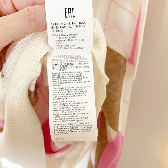 MSGM Argyle Checked The Finicky Filly Pullover Wool Cut Out Sleeve Sweater M NEW - Picture 11 of 11